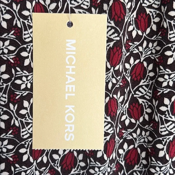 Michael Kors black maroon dress high neck smocked waist ruffed hem size M - Picture 5 of 7